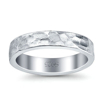 Hammered Rhodium Plated Band Solid 925 Sterling Silver Thumb Ring (4mm)